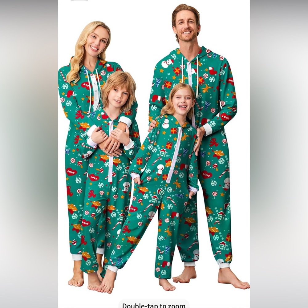 Ekouaer Festive Green Kids Pajamas Size 14/15 Button Up Holiday